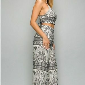 Black & White Crop Top & Wide Leg Pants Set